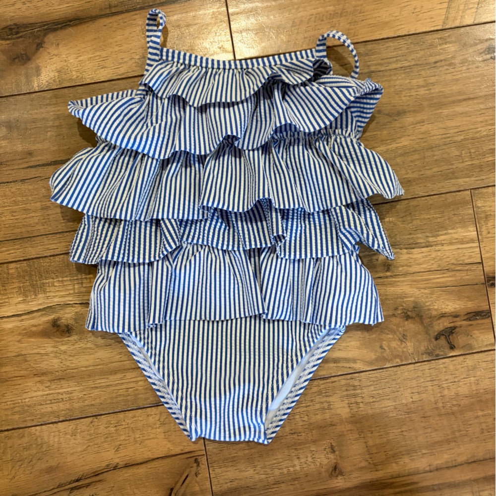 Boden Blue and White Striped Swimsuit